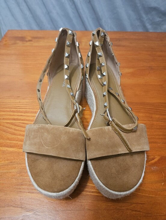 Marc Fisher Shoes - Marc Fisher Jazlyn Espadrille Wedge Sandal Brown Studded Ankle Leather Strap 9.5
